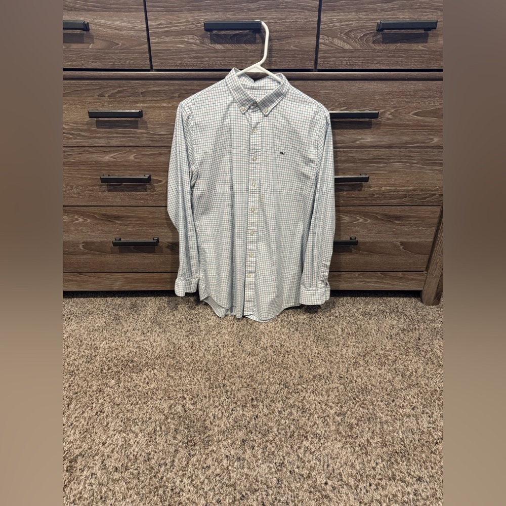 Vineyard Vines Green and White Checkered Shirt